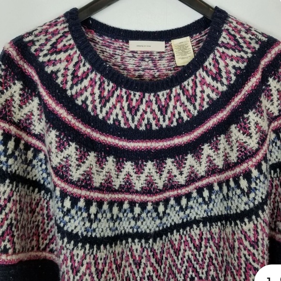 ANTHROPOLOGIE Fair Isle Sleeping On Snow Poncho Cape Style Sweater M Like New - Picture 12 of 16